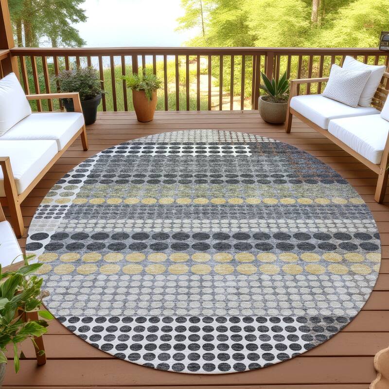 Machine Washable Indoor/ Outdoor Casual Dotty Chantille Rug - Black - 8' x 8'