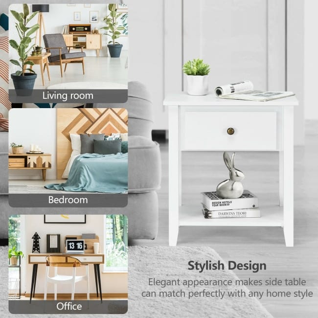 Nightstand Beside Sofa Table End Table with Drawer & Shelf - 15" x 22" x 24" (L x W x H)