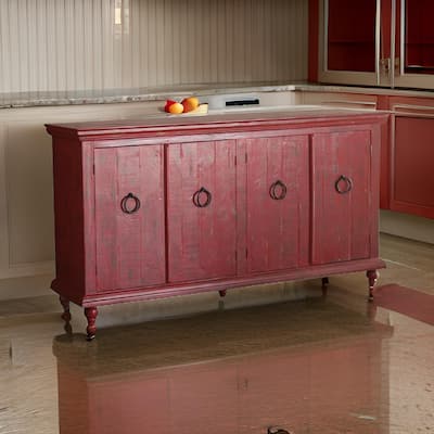 Cip 74 Inch 4 Door Console Table Fixed Shelf Distressed Red Pine Wood