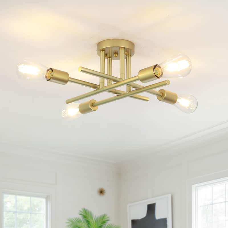 4-Light Modern Semi-Flush Mount Light for Bedroom Study Living Room - Gold