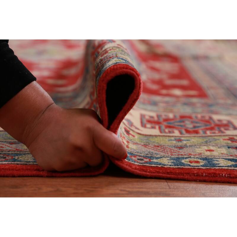 Hand Knotted Oriental 100% Wool Carpet Traditional Geometric Red Kazak Area Rug - 12' 9'' X 9' 11''