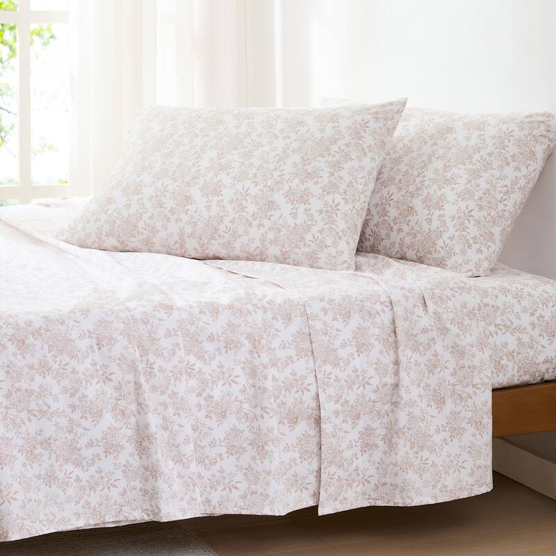 Lush Decor Peony Toile Peach Cotton Sheet Set
