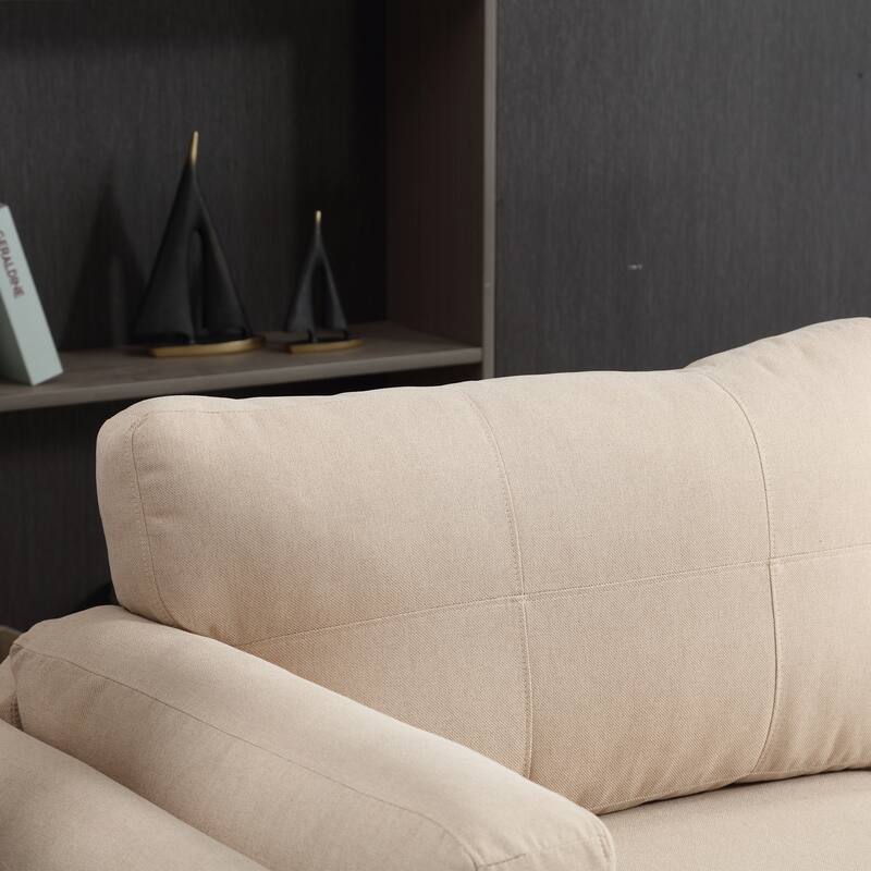 79" Modern Style Button Tufted Linen Upholstered 3-seat Sofa, Khaki