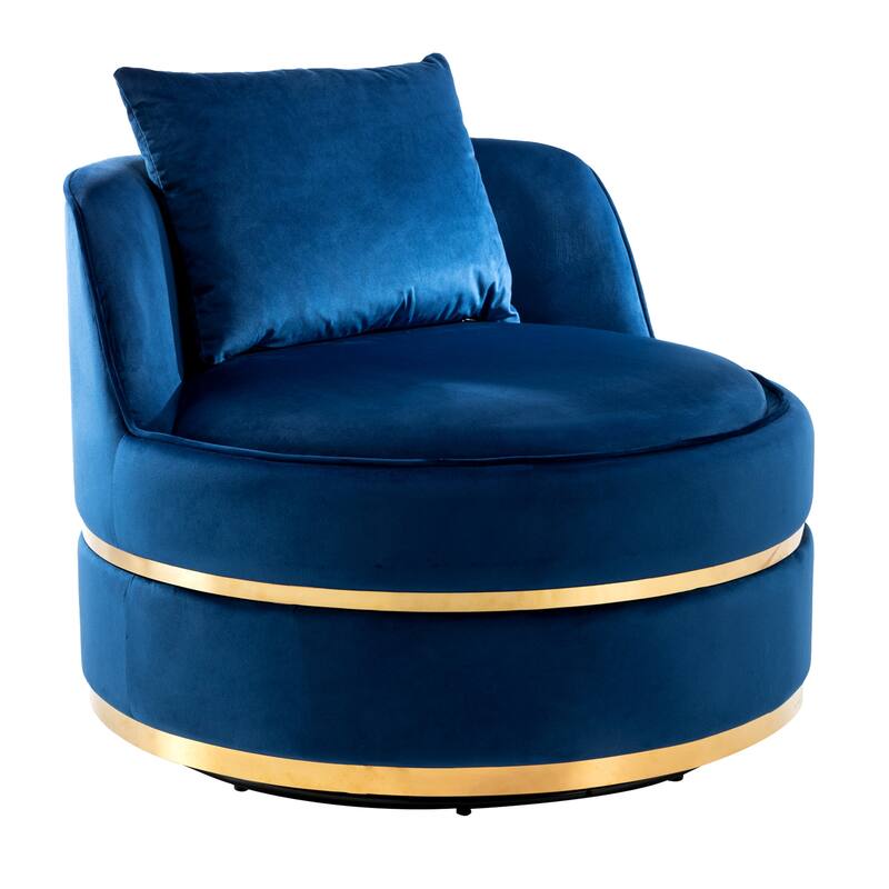 Velvet 360° Swivel Accent Chair with Seat Cushion, Upholstered Barrel Chair with Stainless Steel Base Living Room Chair