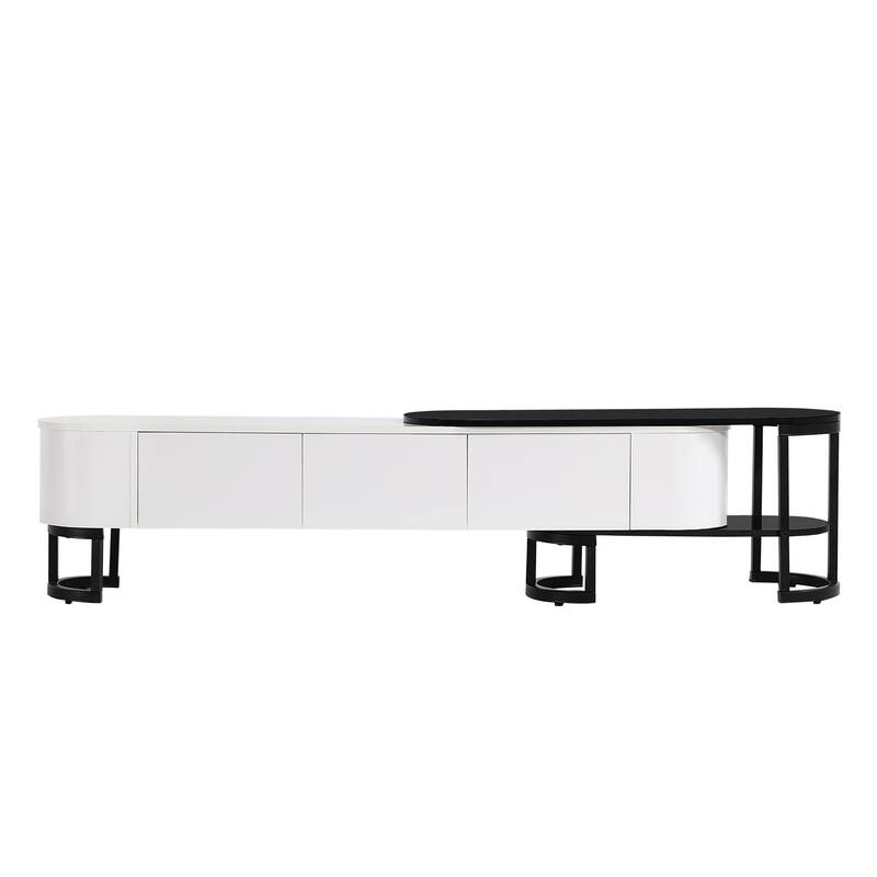 67.7"-76.4" Modern TV Stand with Adjustable Length & Height, 3 Storage Drawers, Metal Legs for Living Room