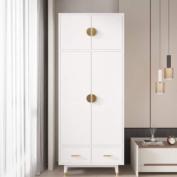 slide 2 of 14, Density Board Pasted With Triamine Golden Copper Feet 4 Doors 2 Drawers With Clothes Rail - N/A White-Gold