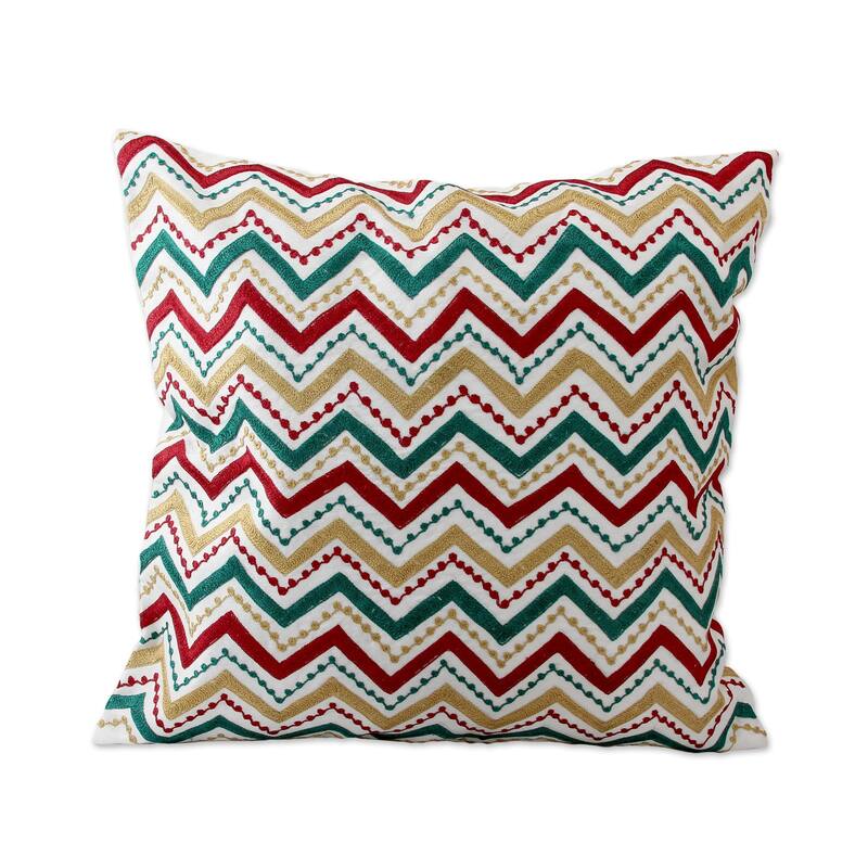 Novica Handmade Festive Zigzag Embroidered Cushion Covers (Pair)