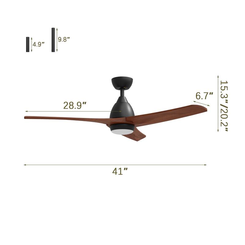 41" Smart Ceiling Fan with Light, Solid Wood Blade Modern Ceiling Fan with Bluetooth App Control, Reversible Quiet