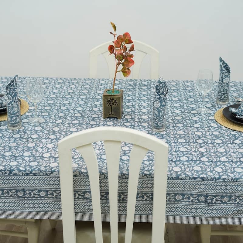 Fabdivine Floral Cotton Table Cover or Cloth Handmade Block Print for Dining & Home Décor Accent