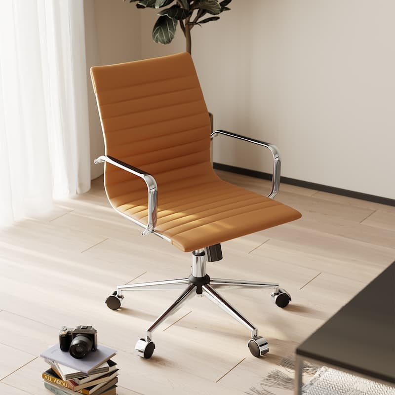 CAROCC Ribbed Computer Office Chair Swivel Lift tilt function Ergonomic Premium Leather Desk Armchair