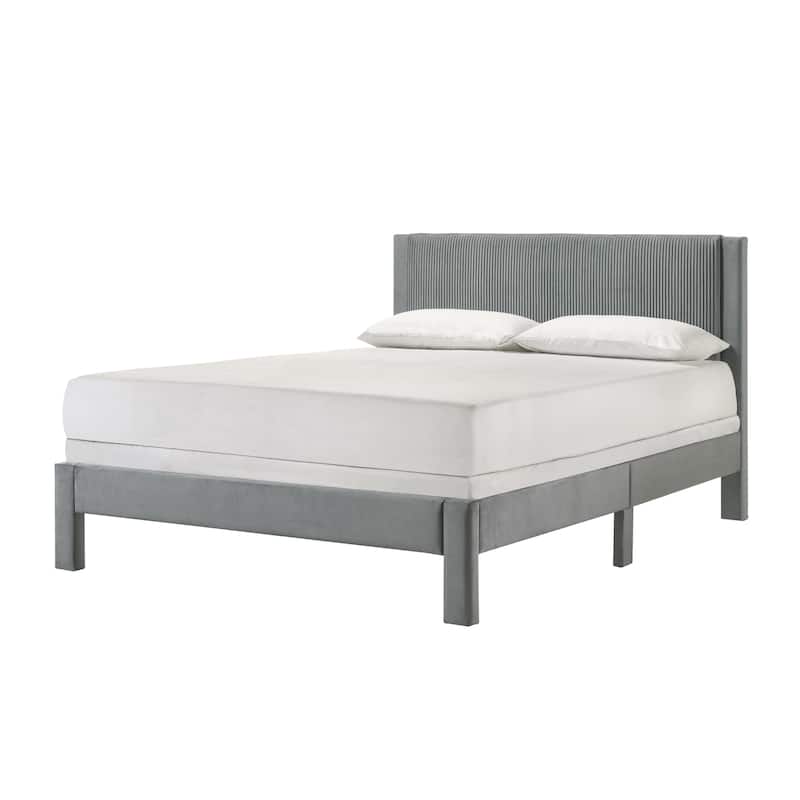 Contemporary Plush Upholstered Queen Bed with Ribbed Headboard in Light Gray - LIGHT GREY