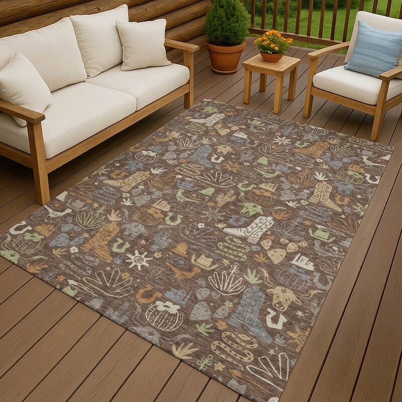 Machine Washable Indoor/ Outdoor Modern Ranch Chantille Rug