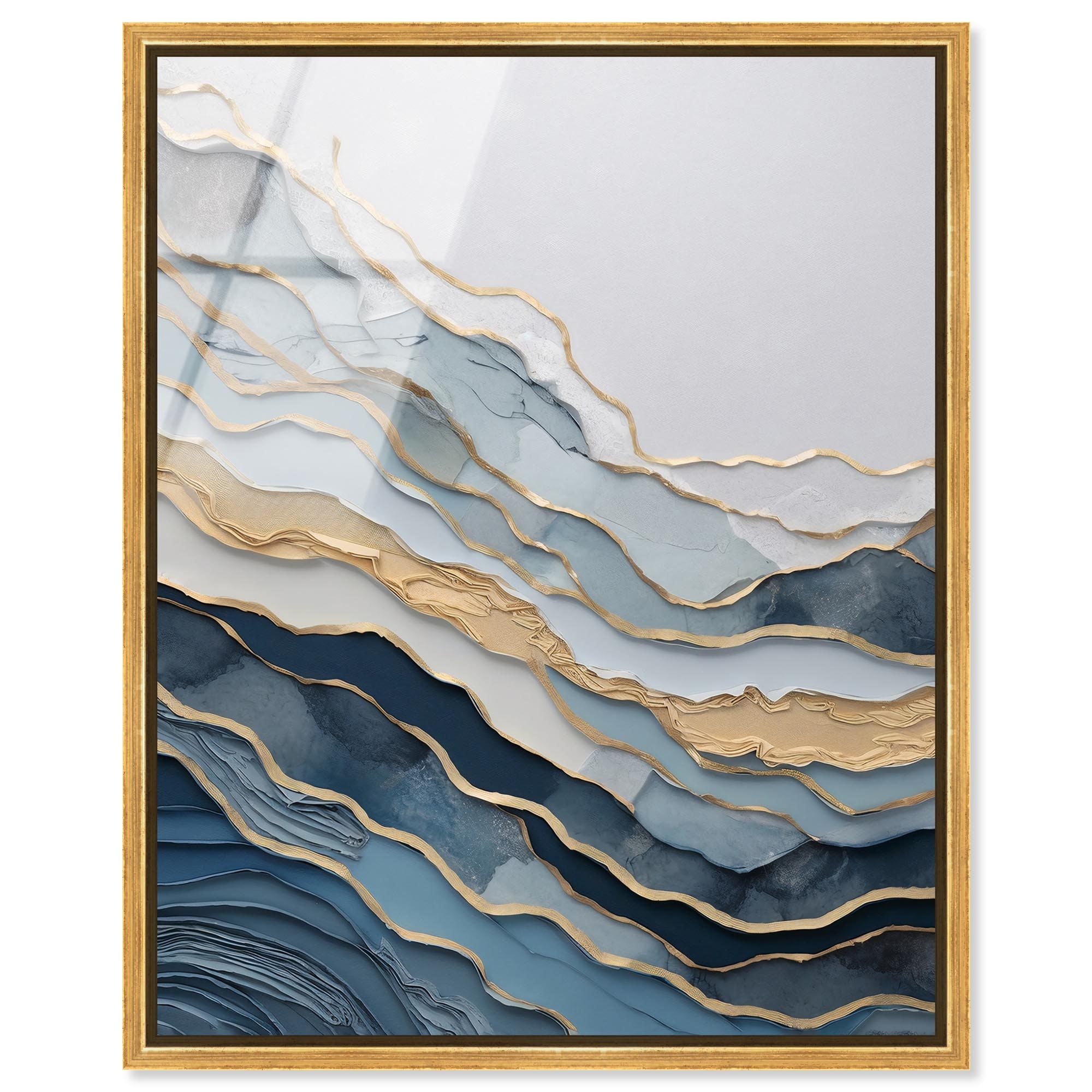 Golden Currents in Water Abstract Framed Acrylic Wall Art by Art Remedy