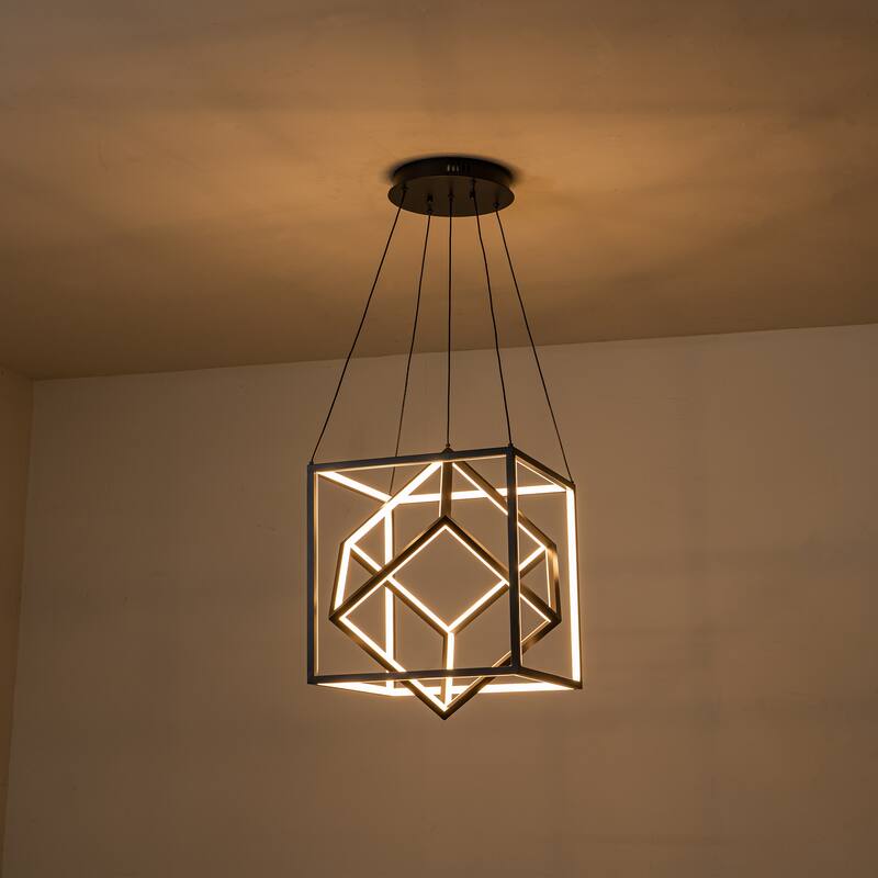 C Cattleya Black Modern Geometric Cube Integrated LED Pendant Light