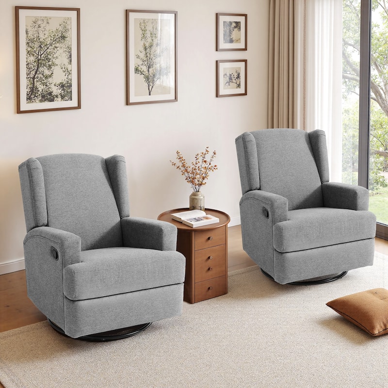 2 Set Upholstered Chenille/Boucle Swivel Glider Rocker Recliner