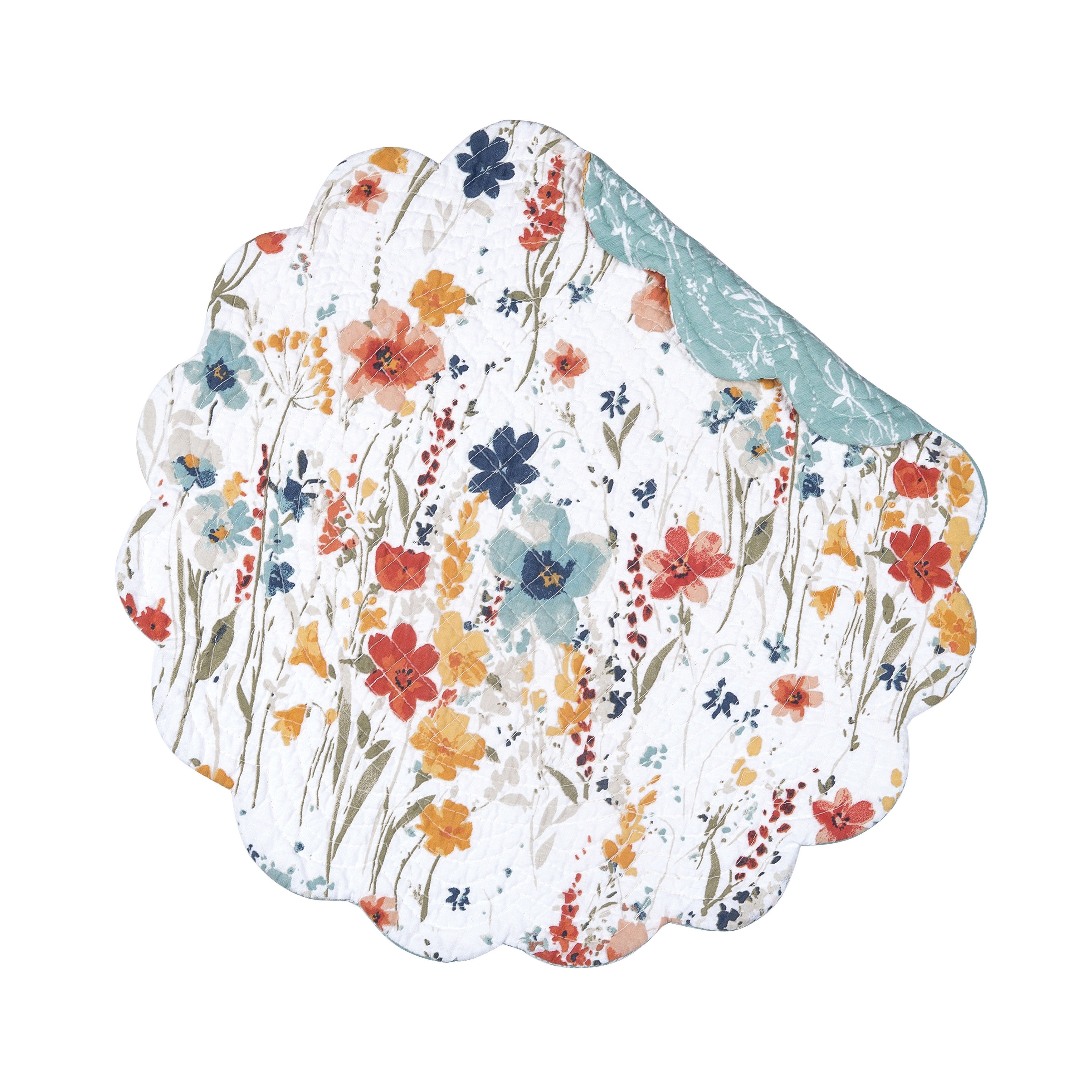 Sheila Round Scalloped Floral Flower Wildflowers Single Placemat All, 17"