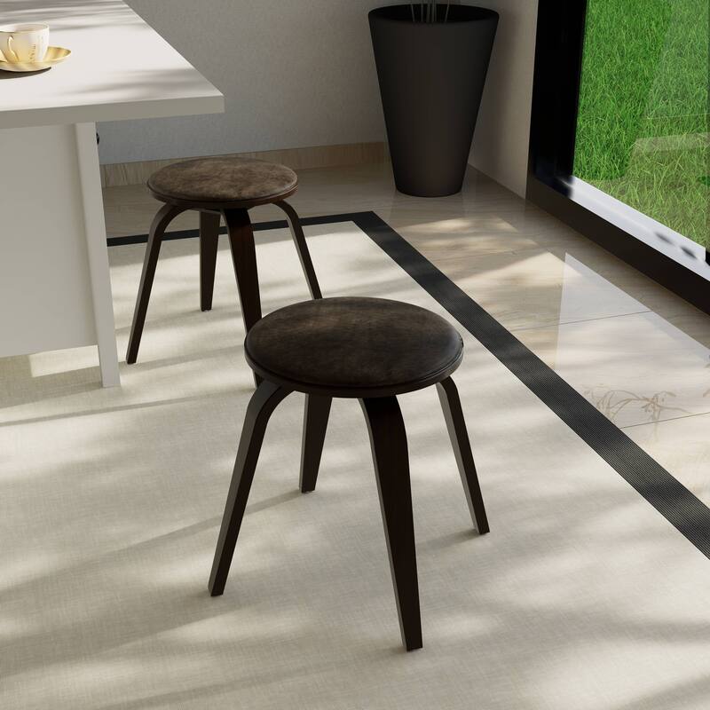 18 in. Leather Counter Stool Round Swivel Seat Poplar Wood Legs
