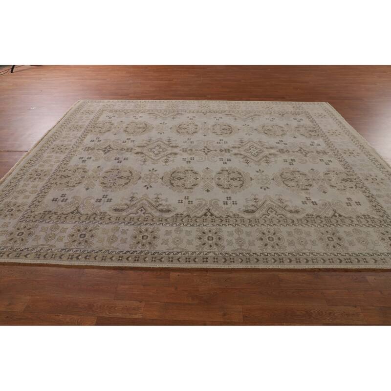 Geometric Oushak Indian Area Rug Handmade Wool Carpet - 7'11"x 9'9"