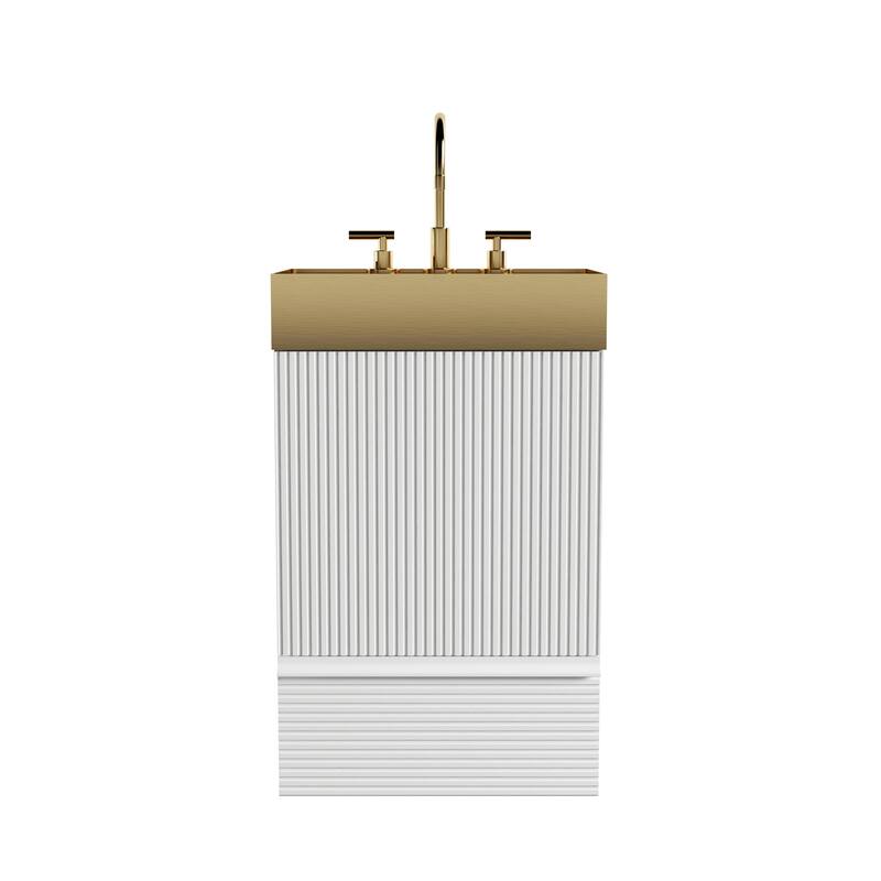 20" Striped Bathroom Vanity with Integrated Brushed Gold Stainless Steel Bathroom Sink, One-Piece Metal Basin without Faucet