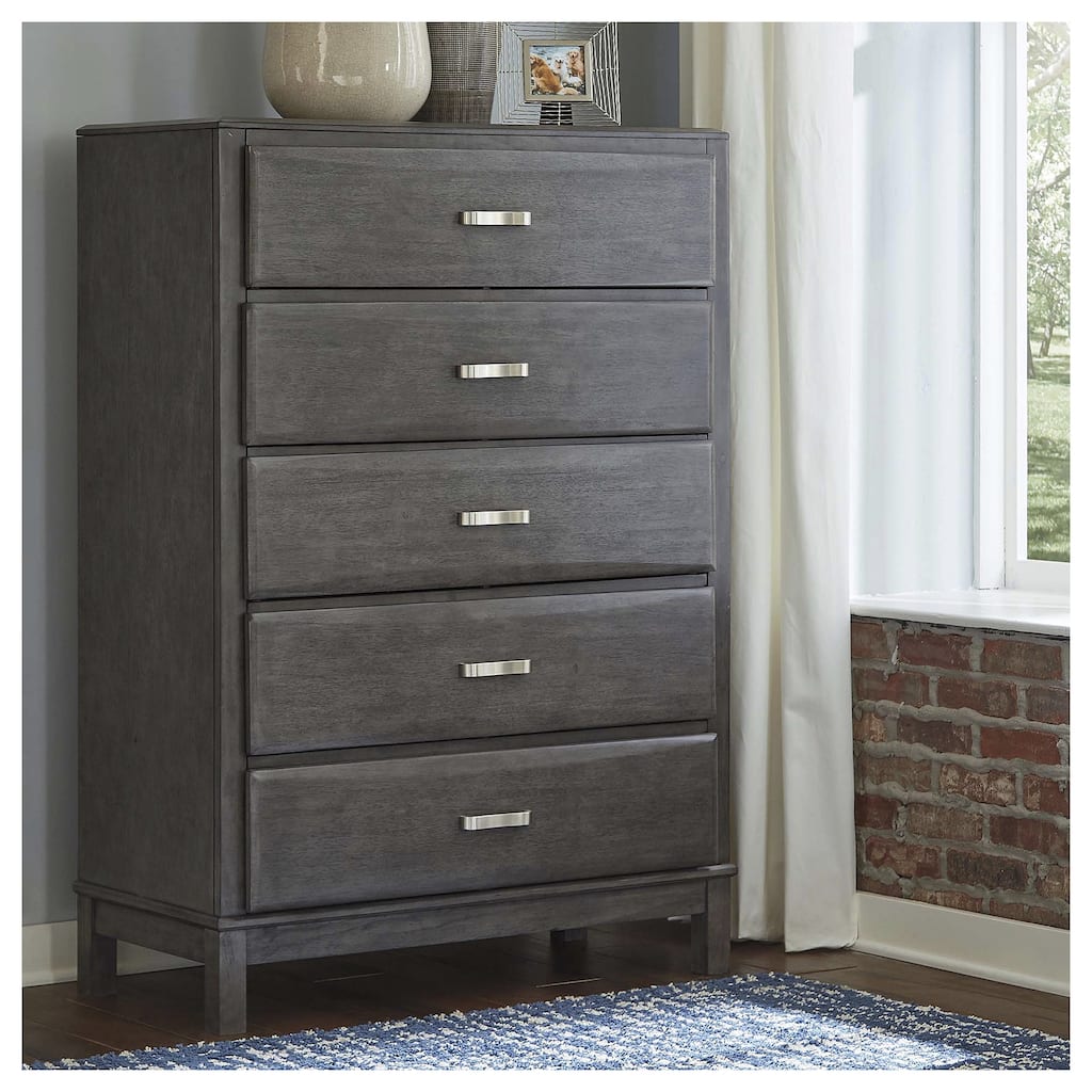 Caitbrook Five Drawer Chest - Contemporary Style - Gray