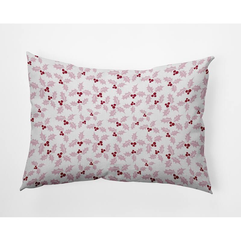Holly Bush Christmas/Winter Accent Pillow - 14" x 20" - Light Pink