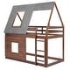 preview thumbnail 12 of 26, Farmhouse Design Twin Size Wooden Bunk Bed with Build-In Ladder,Roof and 2 Windows on House Bed,Safety Guaranteed