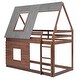 preview thumbnail 12 of 12, Twin over Twin Wood House Bunk Bed With Roof, Ladder And 2 Windows for Bedroom