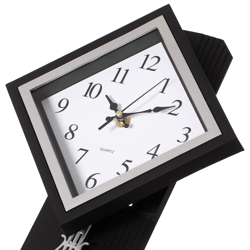 Wood-Look Pendulum Plastic Wall Clock, Vintage Farmhouse Decor for Living Room, Kitchen, or Dining Room, Silent Clock