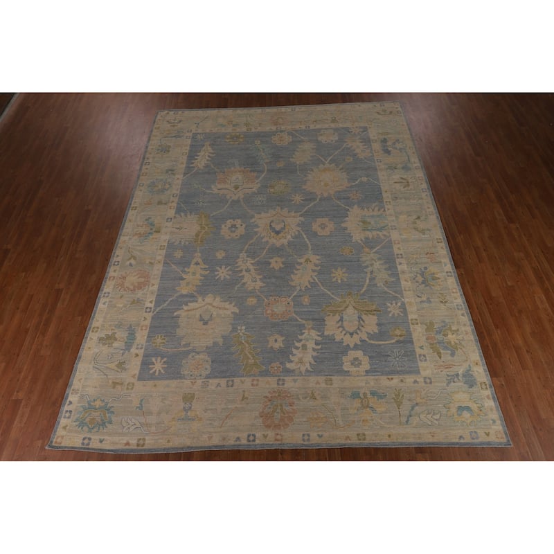 Blue Vegetable Dye Oushak Oriental Large Area Rug Handmade Wool Carpet - 10'5"x 13'7"