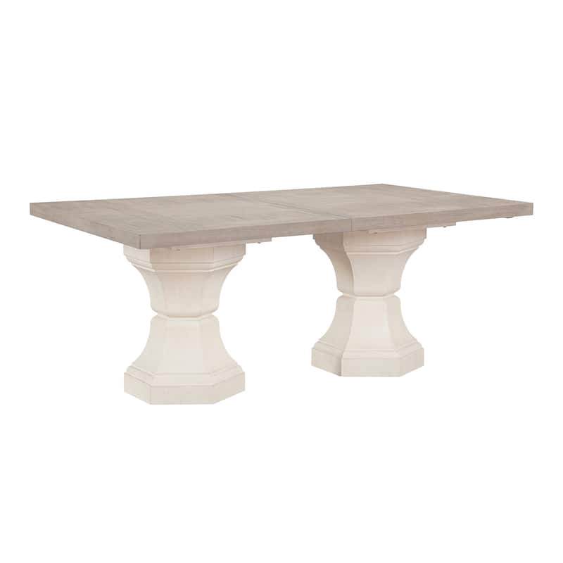 Modern Dining Set Extendable Table Armchairs Side Chairs Ivory Fabric Upholstered Furniture