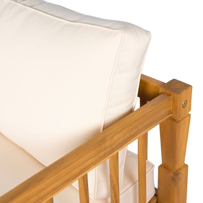 Roomfitters 4-Piece Acacia Wood Patio Furniture Set, Seating Conversation Set with 4-Inch Thick Cushions and Coffee Table