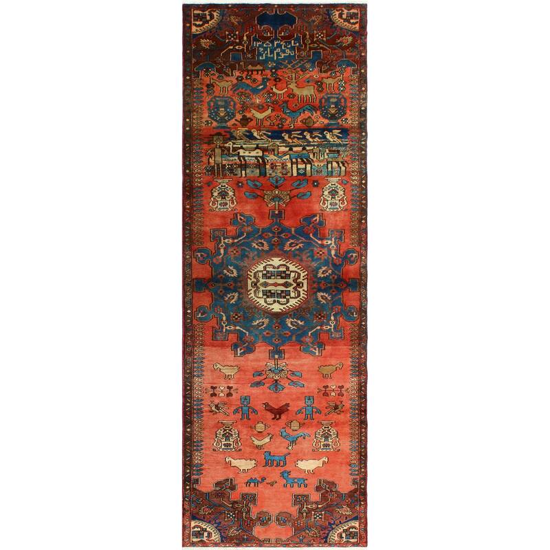 Fine Vintage Distressed Gulden Rust/Blue Runner - 3'3" x 10'4"