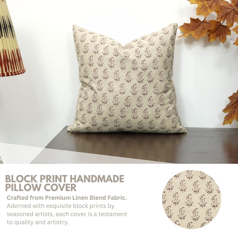 Fabdivine Handmade Floral or Weave Yellow Pillow Cover in Soft Linen for Block Print Room Boho Spring Home Décor, Lehar