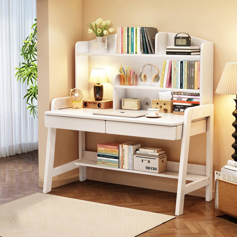 Kids Writing Desk Child Learning Study Desk Rectangle Computer Desk - 36.6" x 21.7" x 54.3" - White