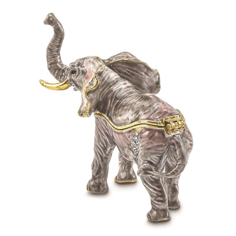 Curata Pewter Bejeweled Crystals Gold-Tone Enameled Morrison Elephant Trinket Box on 18 Inch Necklace