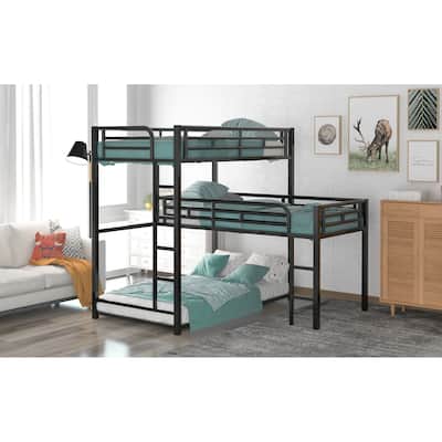 L-shaped Metal Triple Twin Size Bunk Bed