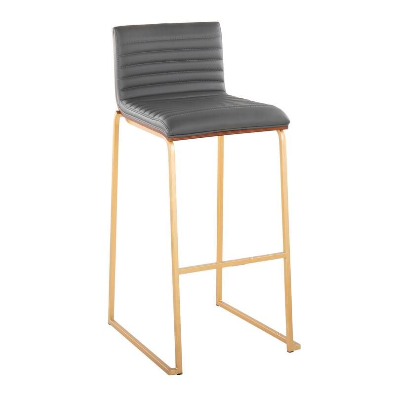 Silver Orchid Magda 30" Fixed-Height Upholstered Bar Stool (Set of 2) - Grey Faux Leather/Gold Metal