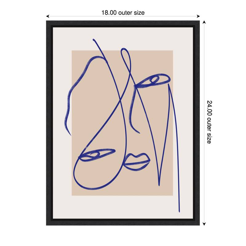 Abstract Blue Line Art by Little Dean Framed Canvas Wall Art Print - 18 x 24 in
