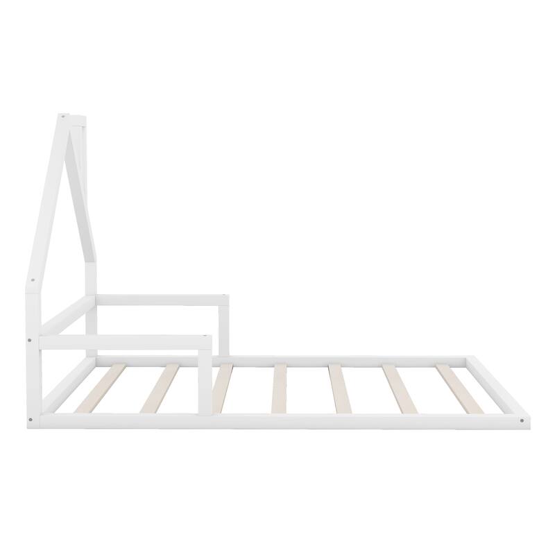 Roomfitters Full Size Wood Floor Bed with House-Shaped Headboard and Low Profile Design