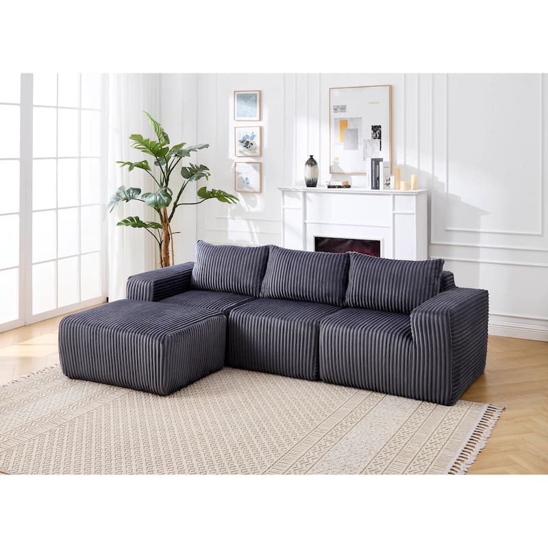 L-Shaped Cloud Sofa, Deep Seat Modular, Plush Minimalist, No Assembly - Dark Grey