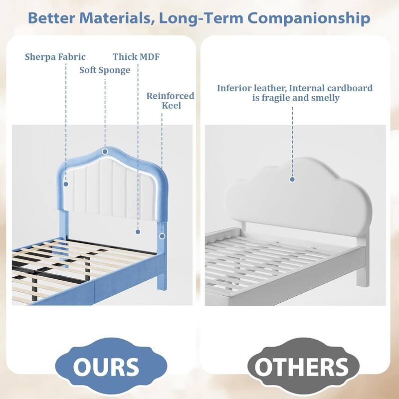 Twin Upholstered Platform Bed Frame with LED Lights & Storage Drawer, Easy Assembly