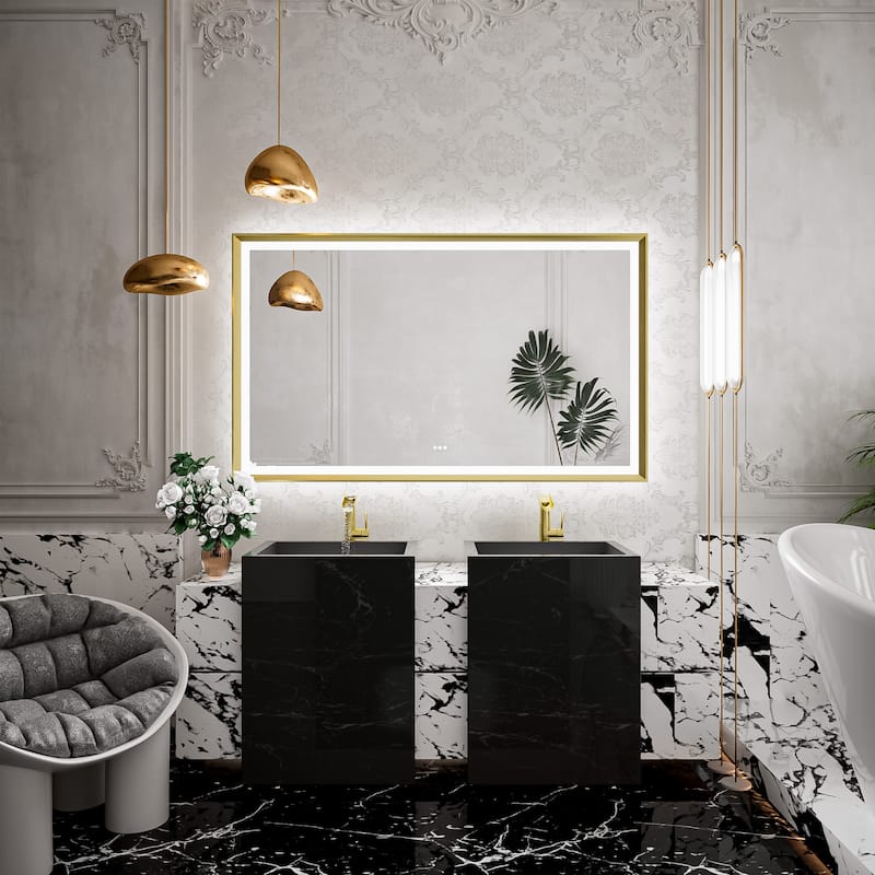 TETOTE LED Frontlit & Backlit Bathroom Vanity Wall Mirror, Metal Frame ...