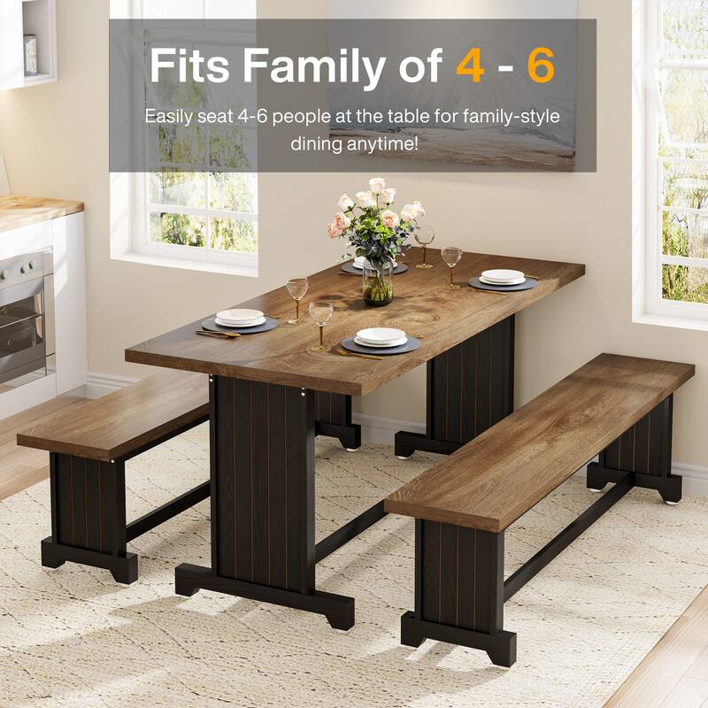 47 Inches Farmhouse Wood 3-piece Small Dining Table with 2 Benches