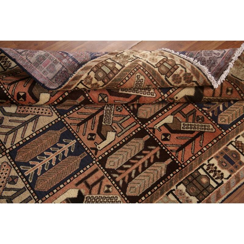 Hand Knotted Oriental 100% Wool Carpet Traditional Geometric Coral Bakhtiari Area Rug - 9' 3'' X 4' 10''