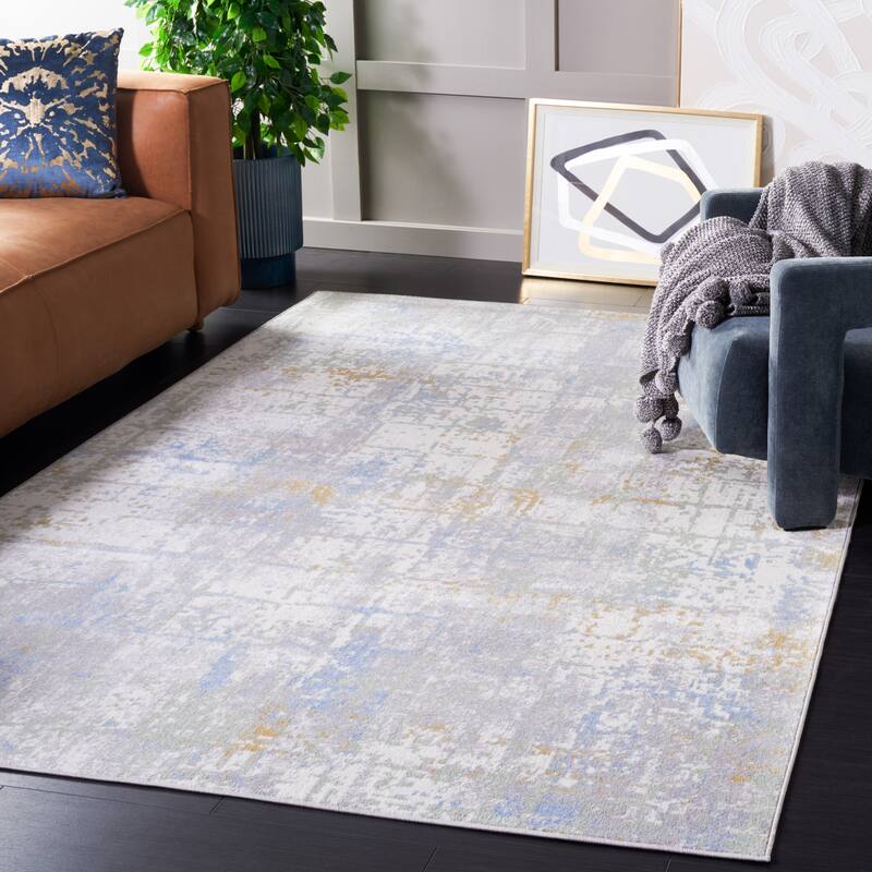 SAFAVIEH Bayside Machine Washable Hannemarie Modern Abstract Rug - 8' x 10' - Grey/Ivory Blue