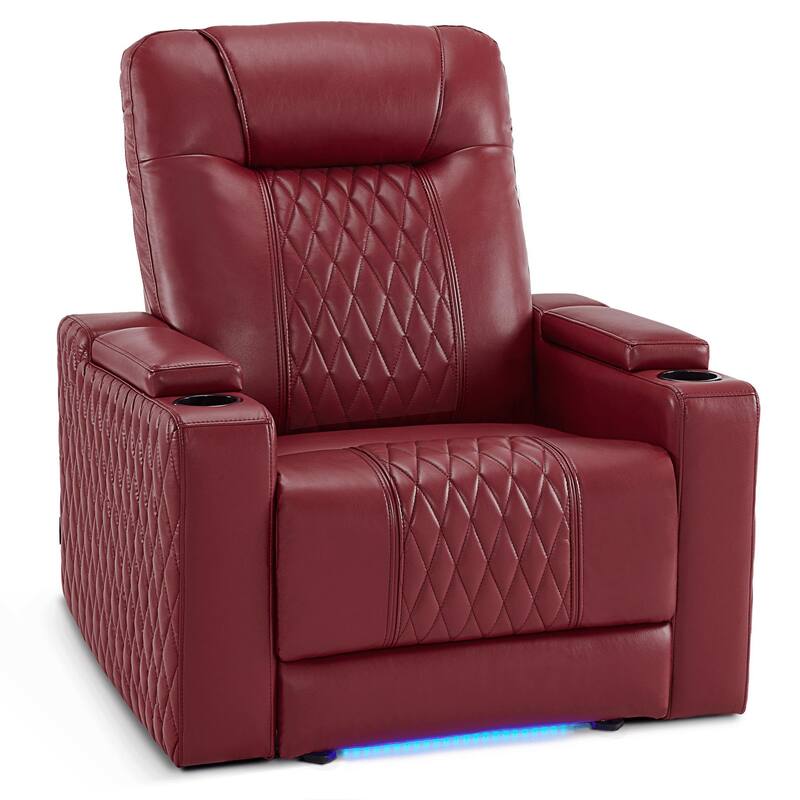 MCombo Power Recliner Chair with Adjustable Headrest, USB & Type C Port, LED Light HTS401 - Leather - Red