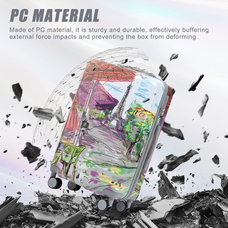 20"/24"/28" 3 pcs/set in PC Spinner Wheel Luggage, Carry on Suitcase, With Printed pattern and Combination Lock