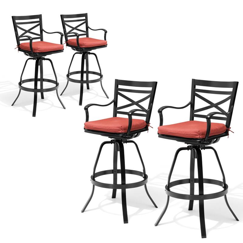 Outdoor Indoor Aluminum Swivel Patio Bar Stools Dining Chairs with Removable Sunbrella Cushion - Red - 4-Piece