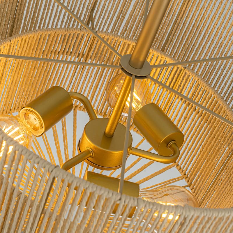 Armida 3-Light Rattan Rope Tiered Drum Pendant, Coastal Boho - Handwoven