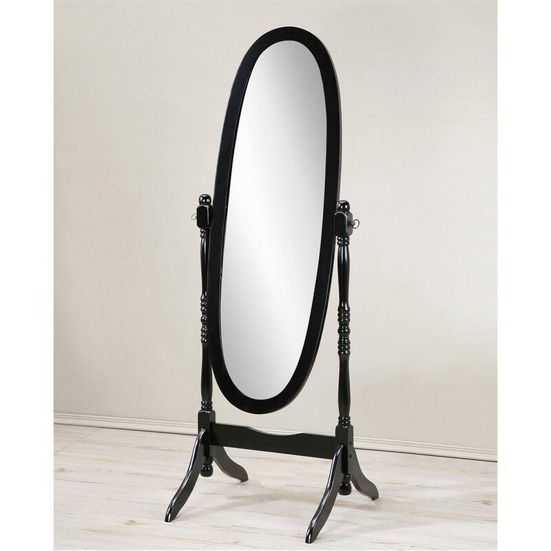 Traditional Queen Anna Style Wood Floor Cheval Mirror - Black